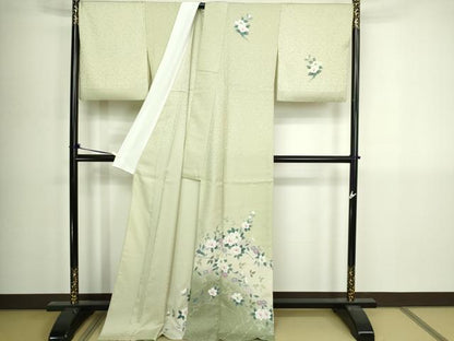 平和屋着物▽訪問着　単衣　友禅　枝花文　暈し染め　ロング丈　正絹　逸品　DABI4800sf