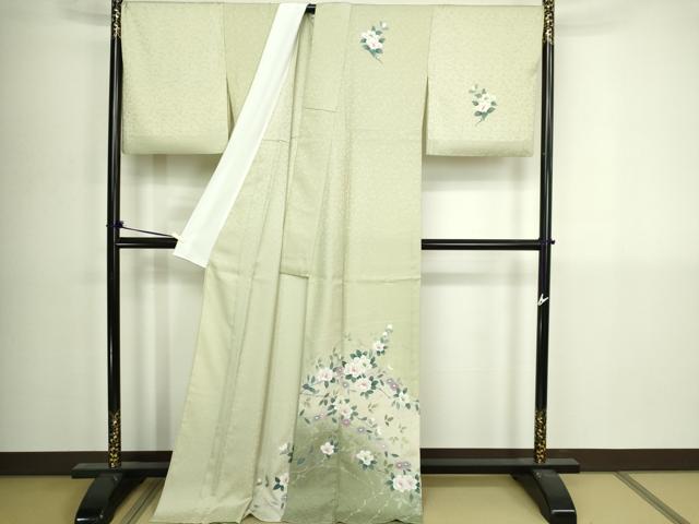 平和屋着物▽訪問着　単衣　友禅　枝花文　暈し染め　ロング丈　正絹　逸品　DABI4800sf