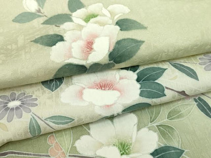 平和屋着物▽訪問着　単衣　友禅　枝花文　暈し染め　ロング丈　正絹　逸品　DABI4800sf