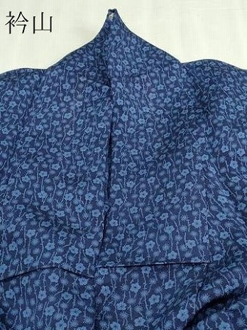 平和屋着物▽上質な小紋　単衣　藍　型染め　枝花文　鬼しぼ縮緬　正絹　逸品　DABI4801sf