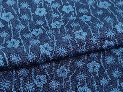 平和屋着物▽上質な小紋　単衣　藍　型染め　枝花文　鬼しぼ縮緬　正絹　逸品　DABI4801sf