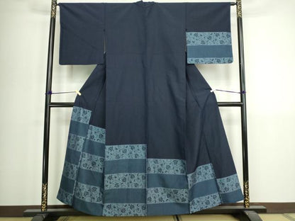 平和屋着物▽訪問着　単衣　紬地　更紗花文　正絹　逸品　DABI4806sf