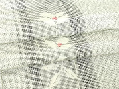 平和屋着物▽上質な紬　単衣　枝花文　正絹　逸品　DABI4810sf