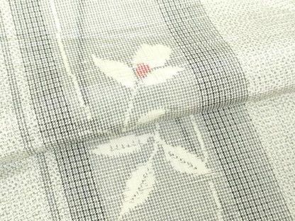 平和屋着物▽上質な紬　単衣　枝花文　正絹　逸品　DABI4810sf
