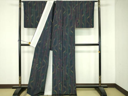 平和屋着物▽上質な紬　単衣　変わり間道　正絹　逸品　DABI4813sf