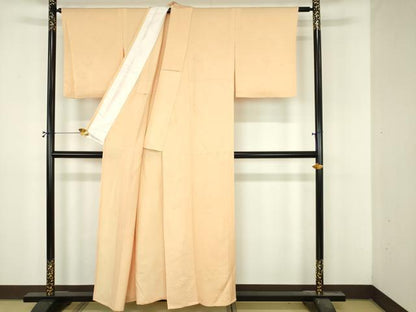 平和屋着物▽上質な色無地　単衣　花菱地紋　杏色　正絹　逸品　DABI4815sf