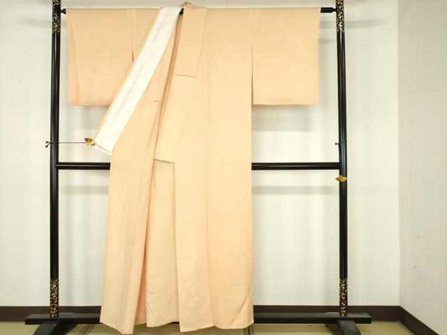 平和屋着物▽上質な色無地　単衣　花菱地紋　杏色　正絹　逸品　DABI4815sf