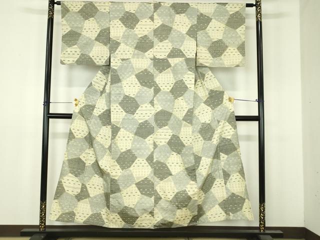 平和屋着物▽上質な紬　単衣　絣文様　正絹　逸品　DABI4817sf