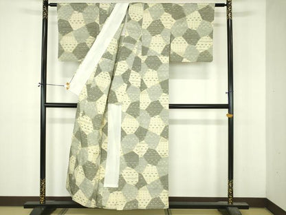 平和屋着物▽上質な紬　単衣　絣文様　正絹　逸品　DABI4817sf