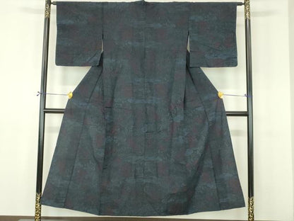 平和屋着物▽結城紬　単衣　草花文　正絹　逸品　DABI4818sf