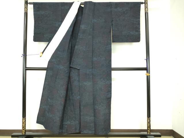 平和屋着物▽結城紬　単衣　草花文　正絹　逸品　DABI4818sf