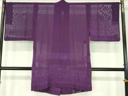 平和屋着物▽道中着　スリーシーズン　春夏秋　塵除け　花鳥文　桑の実色　正絹　逸品　DABI4822sf