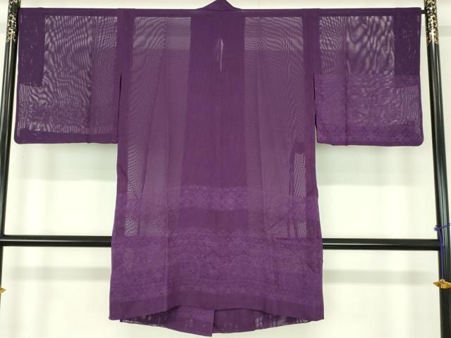 平和屋着物▽道中着　スリーシーズン　春夏秋　塵除け　花鳥文　桑の実色　正絹　逸品　DABI4822sf