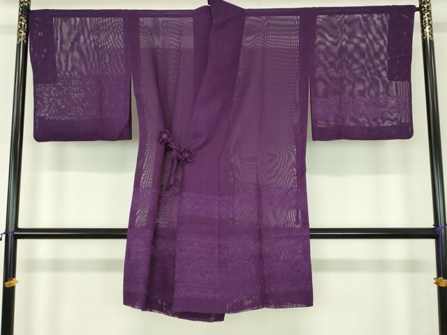 平和屋着物▽道中着　スリーシーズン　春夏秋　塵除け　花鳥文　桑の実色　正絹　逸品　DABI4822sf