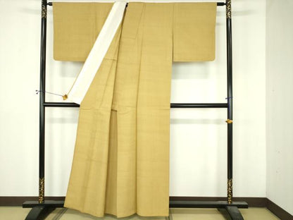 平和屋着物▽生紬　単衣　霞文　枯色　正絹　逸品　DABI4825sf