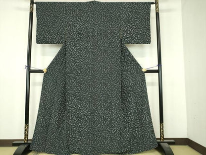 平和屋着物▽上質な小紋　単衣　文字文　黒地　正絹　逸品　DABI4826sf