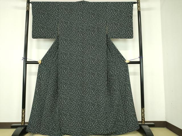 平和屋着物▽上質な小紋　単衣　文字文　黒地　正絹　逸品　DABI4826sf