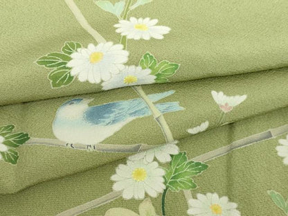 平和屋着物▽訪問着　単衣　友禅　花鳥文　正絹　逸品　DABI4827sf