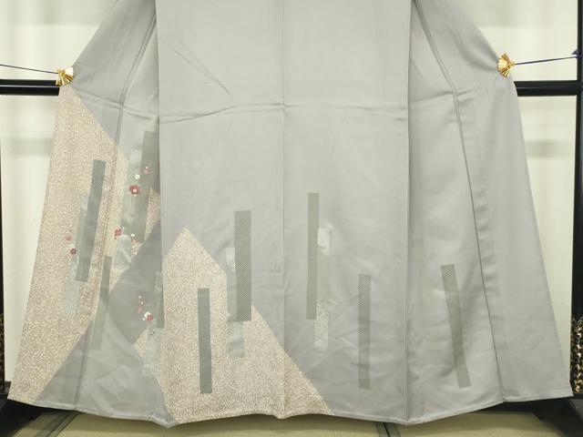 平和屋着物▽訪問着　単衣　刺繍　枝花文　銀彩　正絹　逸品　DABI4830sf