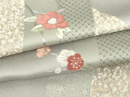平和屋着物▽訪問着　単衣　刺繍　枝花文　銀彩　正絹　逸品　DABI4830sf