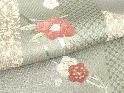 平和屋着物▽訪問着　単衣　刺繍　枝花文　銀彩　正絹　逸品　DABI4830sf