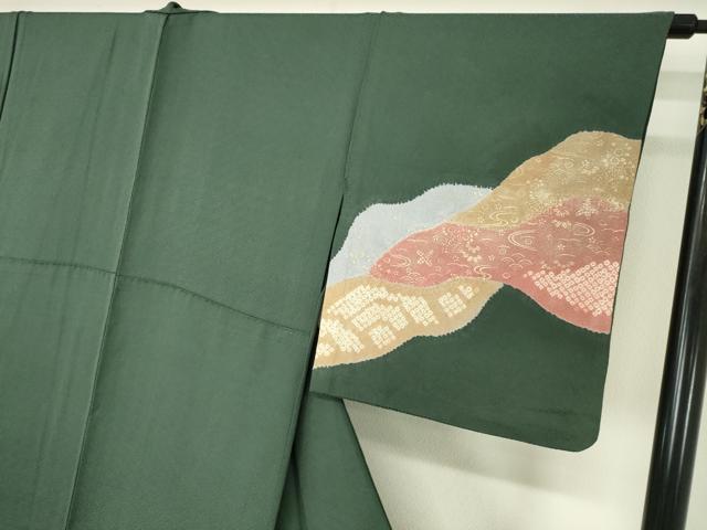 平和屋着物▽訪問着　単衣　絞り　刺繍　流水草花文　金彩　正絹　逸品　DABI4831sf