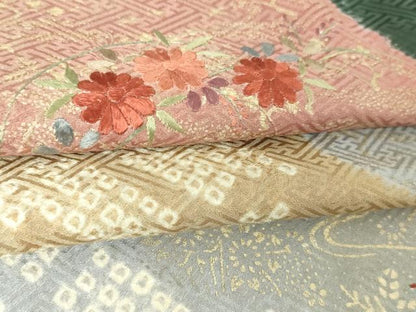 平和屋着物▽訪問着　単衣　絞り　刺繍　流水草花文　金彩　正絹　逸品　DABI4831sf