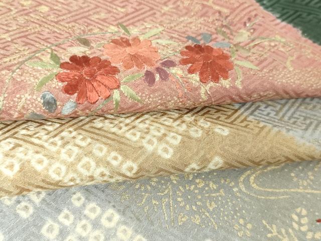 平和屋着物▽訪問着　単衣　絞り　刺繍　流水草花文　金彩　正絹　逸品　DABI4831sf