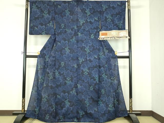 平和屋着物▽染織の名門　しょうざん  生紬　単衣　柿渋染　葡萄蔦の葉文　証紙付き　正絹　逸品　DABI4833sf