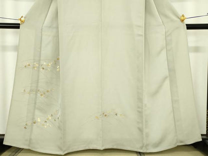 平和屋着物▽訪問着　単衣　竹屋町刺繍　枝葉文　金彩　正絹　逸品　DABI4834sf