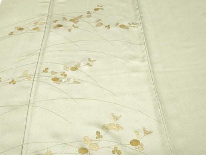 平和屋着物▽訪問着　単衣　竹屋町刺繍　枝葉文　金彩　正絹　逸品　DABI4834sf