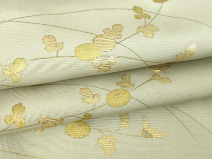 平和屋着物▽訪問着　単衣　竹屋町刺繍　枝葉文　金彩　正絹　逸品　DABI4834sf