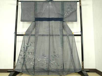 平和屋着物▽訪問着　単衣　無双　紗袷　紗×紗　枝葉文　正絹　逸品　DABI4835sf