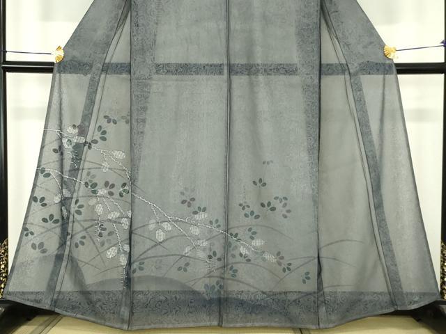 平和屋着物▽訪問着　単衣　無双　紗袷　紗×紗　枝葉文　正絹　逸品　DABI4835sf