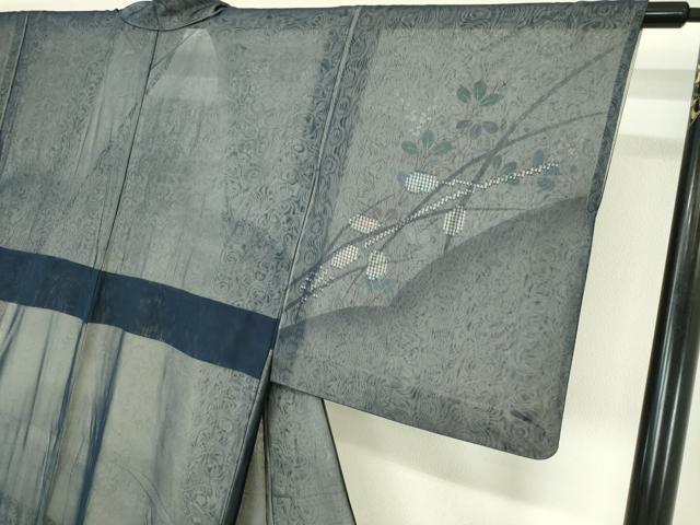 平和屋着物▽訪問着　単衣　無双　紗袷　紗×紗　枝葉文　正絹　逸品　DABI4835sf