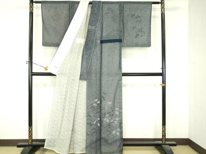 平和屋着物▽訪問着　単衣　無双　紗袷　紗×紗　枝葉文　正絹　逸品　DABI4835sf