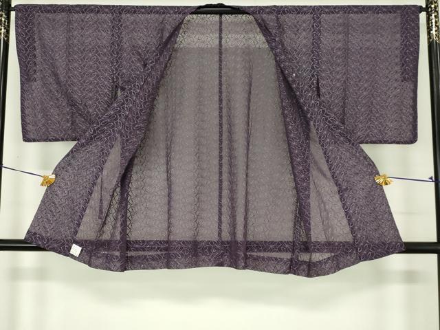 平和屋着物▽道行コート　スリーシーズン　春夏秋　塵除け　総レース　舞蝶文　濃鼠色　交織　逸品　DABI4838sf