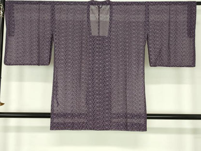 平和屋着物▽道行コート　スリーシーズン　春夏秋　塵除け　総レース　舞蝶文　濃鼠色　交織　逸品　DABI4838sf