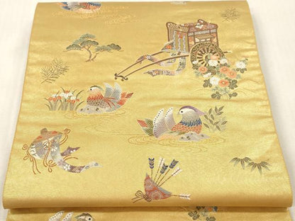 平和屋本店●六通柄袋帯　桃山吉祥絵巻　本金箔　金泥箔　正絹　逸品　DABI4844sf