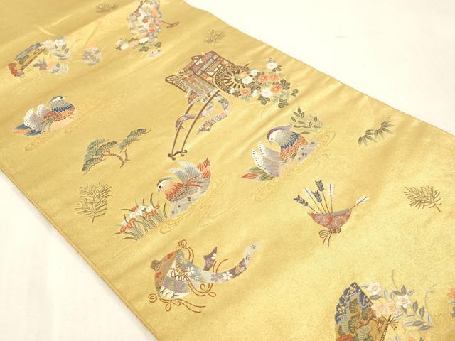 平和屋本店●六通柄袋帯　桃山吉祥絵巻　本金箔　金泥箔　正絹　逸品　DABI4844sf
