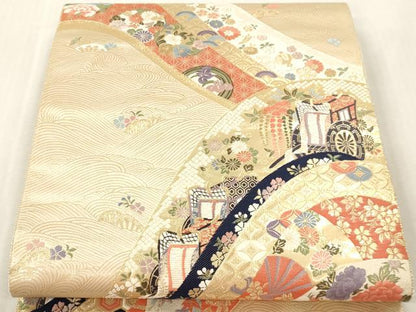 平和屋本店▼西陣　森本織物謹製　六通柄袋帯　九百錦　青海扇花文　24ｋ純金箔　証紙付き　正絹　逸品　DABI4845sf