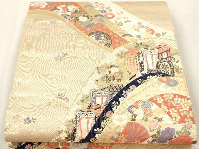 平和屋本店▼西陣　森本織物謹製　六通柄袋帯　九百錦　青海扇花文　24ｋ純金箔　証紙付き　正絹　逸品　DABI4845sf