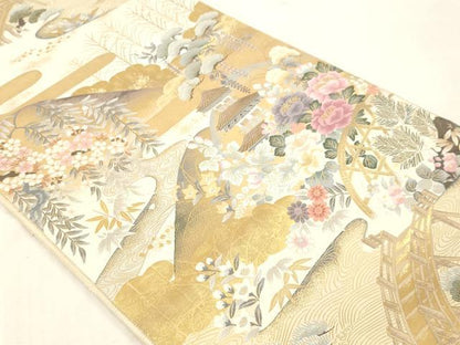 平和屋本店▼福絖織物謹製　本場筑前博多織　六通柄袋帯　しょうはく　王朝絵巻　本金箔　正絹　逸品　DABI4846sf
