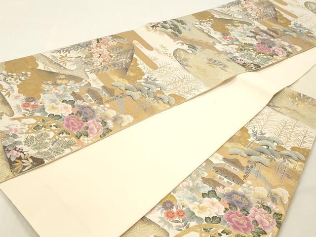 平和屋本店▼福絖織物謹製　本場筑前博多織　六通柄袋帯　しょうはく　王朝絵巻　本金箔　正絹　逸品　DABI4846sf