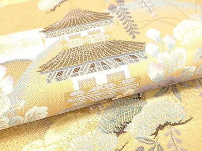 平和屋本店▼福絖織物謹製　本場筑前博多織　六通柄袋帯　しょうはく　王朝絵巻　本金箔　正絹　逸品　DABI4846sf