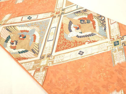 平和屋本店▼六通柄袋帯　唐織　吉祥緞子　龍王帯　本金箔　正絹　逸品　DABI4853sf