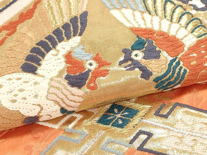 平和屋本店▼六通柄袋帯　唐織　吉祥緞子　龍王帯　本金箔　正絹　逸品　DABI4853sf