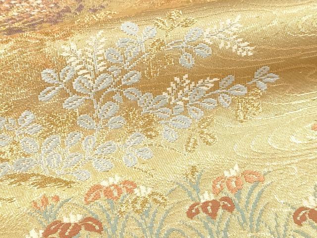 平和屋本店▼佐賀錦　六通柄袋帯　風景草花文　本金二重箔　正絹　逸品　DABI4860sf