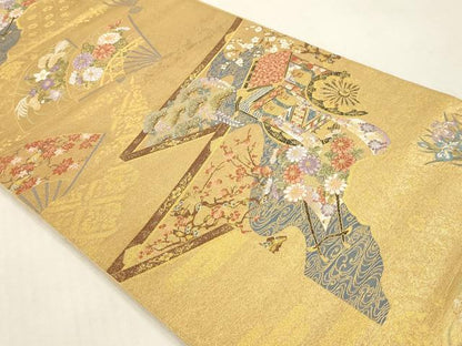 平和屋本店●西陣　長嶋成織物　六通柄袋帯　屏風御草文　本金箔　瀞金錦　正絹　逸品　DABI4861sf