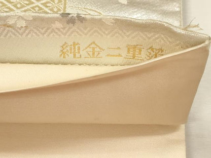 平和屋本店▼六通柄袋帯　御所車花文　純金二重箔　正絹　逸品　DABI4862sf